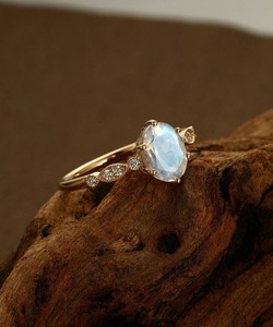 Authentic Natural Oval Cut Moonstone Yellow Gold Plated 925 Silver Engagement Ring For Her