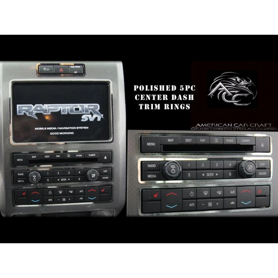 Anéis de acabamento de painel central 5p para 2010-12 Ford F-150 SVT Raptor [aço inoxidável/polido] - Imagem 2 de 4