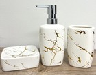 3-Piece Ceramic Bathroom Accessories Set - Glossy Gold - Dispenser, Holder, Dish