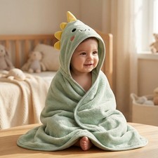Infant Coral Fleece Bathrobe Hooded Cartoon Towel Soft Blanket for Baby Shower