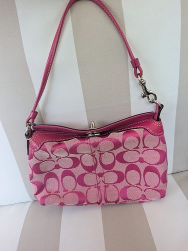 Coach Pink Soho Turn Lock Wristlet Mini Bag Signature… - Gem
