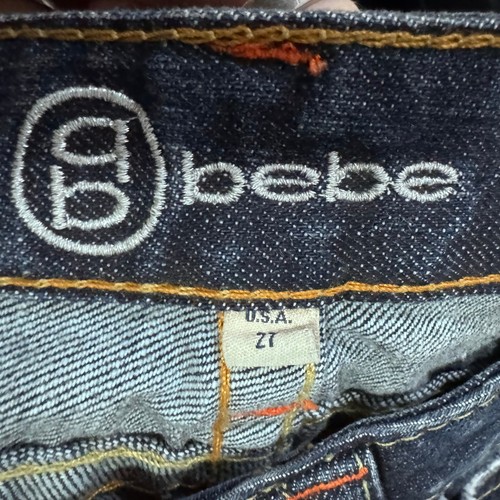 Pantalones de mezclilla Y2K Bebe con logotipo de estrás corte boot lavado oscuro tiro bajo talla 27 hechos en EE. UU. - Imagen 7 de 7