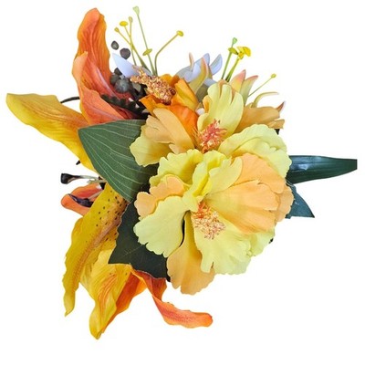 Tropical Hibiscus Lily Hair Flower Clip Orange Yellow Tiki 