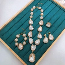 Natural Baroque Pearl Jewelry Set Necklace Ea...
