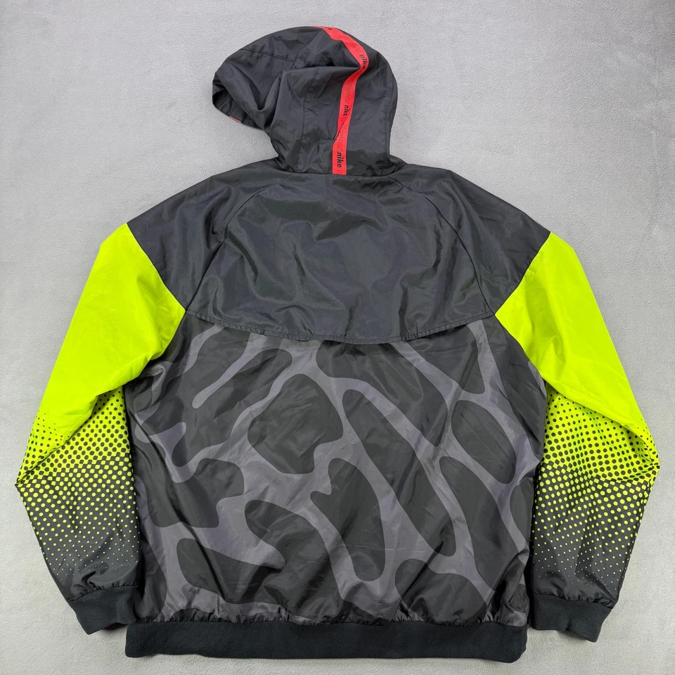 Nike Air Jacket Mens XL Black Neon Yellow Windrunner All Over Print Hooded Track - Image 2 of 4