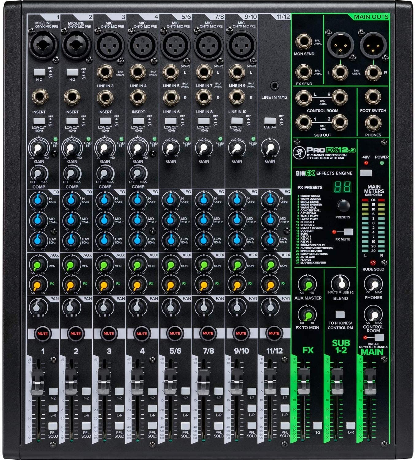 Mackie ProFX Series, Mixer - Unpowered, 12-channel (ProFX12v3)