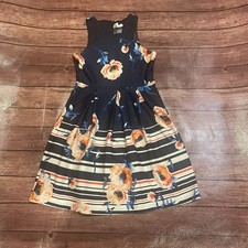 Girl s Rare Edition Navy Blue Floral Stripe Dress Size 10