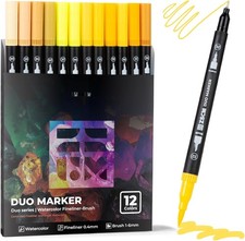 Yellow Duo Tip Marker Pens, Fine  Brush Markers for Adult Coloring Books