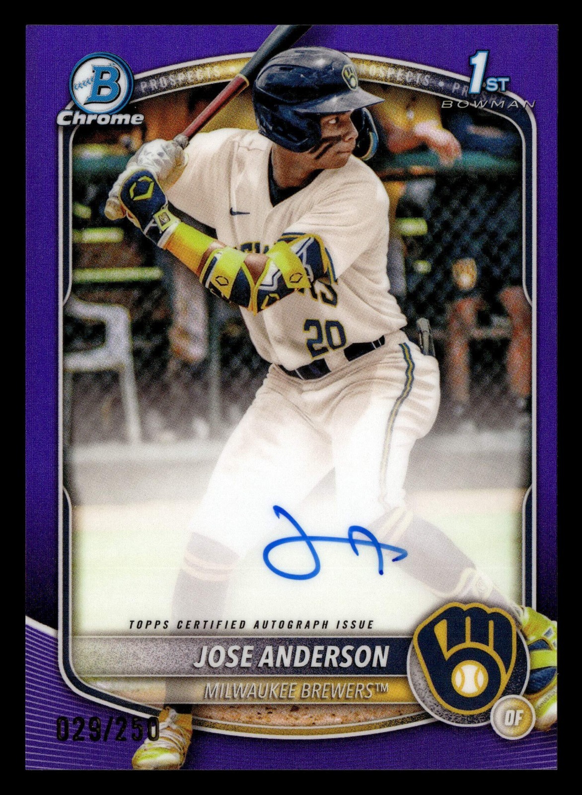 2025 Bowman Chrome Prospect Autograph Purple Jose Anderson /250 ROOKIE 1st AUTO
