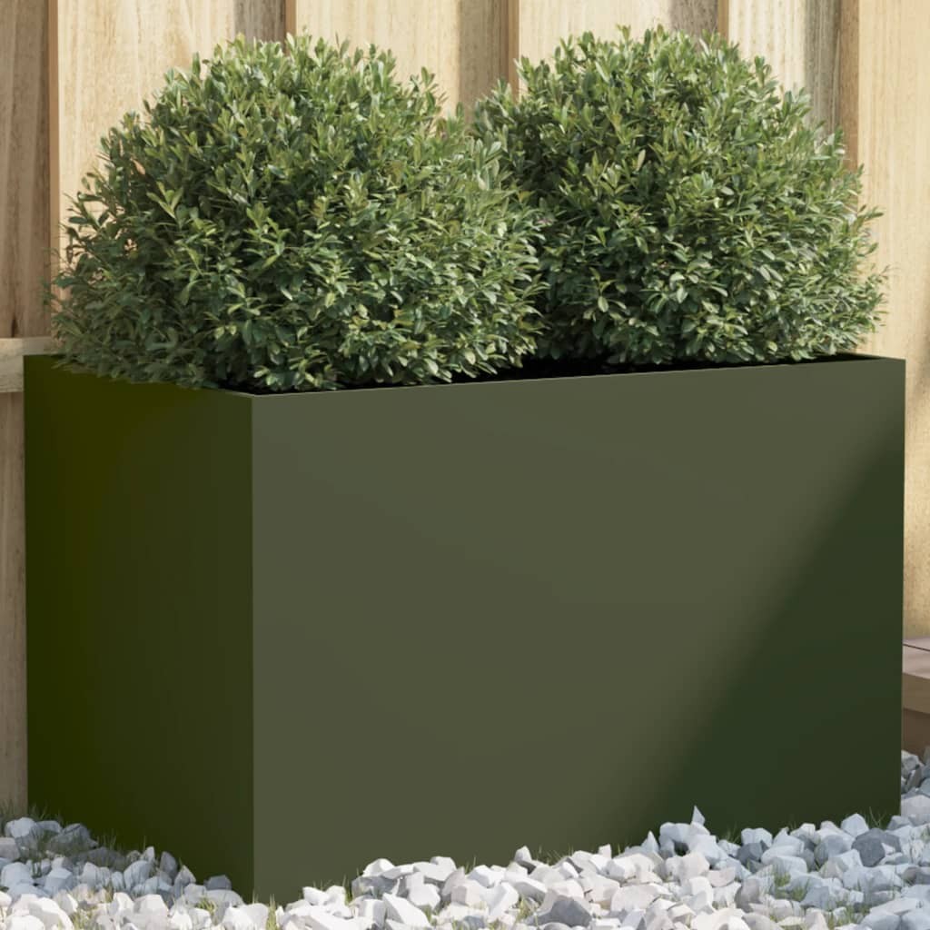 vidaXL Fioriera da Esterno in Acciaio Verde Oliva 62x30x29 cm | Robusta