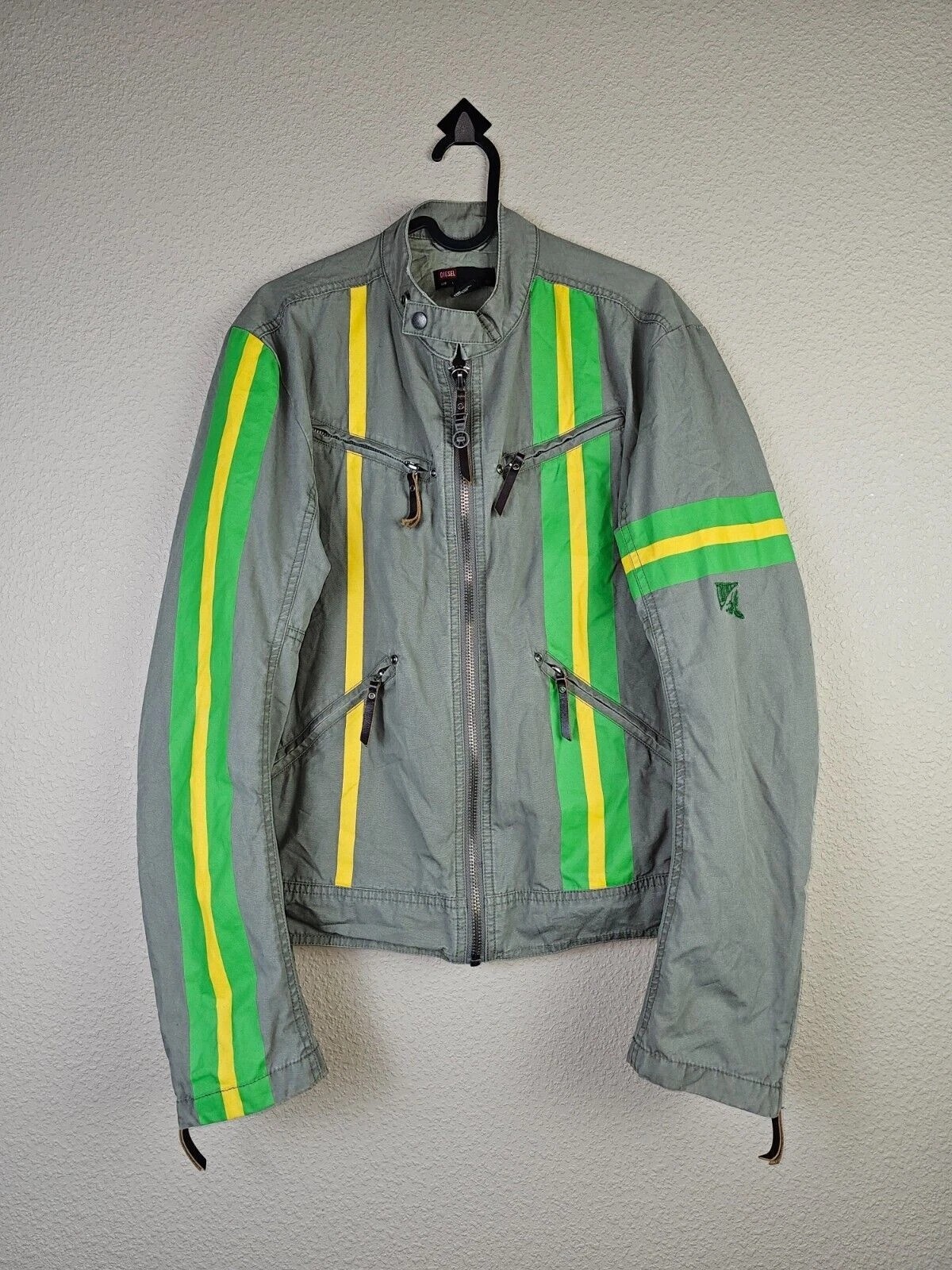 Diesel Achieve Biker Jacket Men’s XL Green Nylon Racing Moto Y2K Vintage Rare