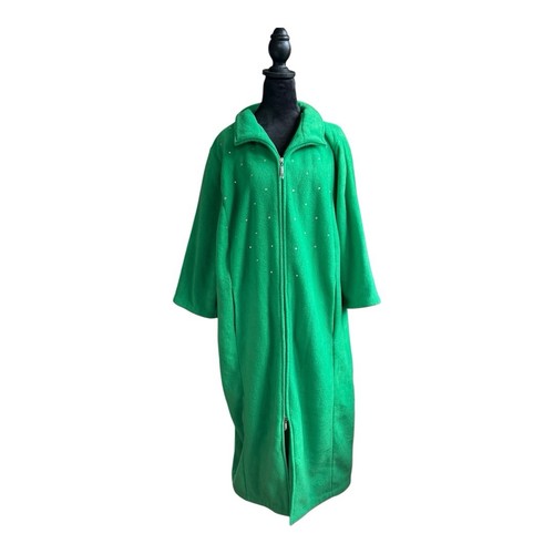 NWOT QUACKER FACTORY QVC GREEN jacket lounge-wear all fleeced with rhinestones