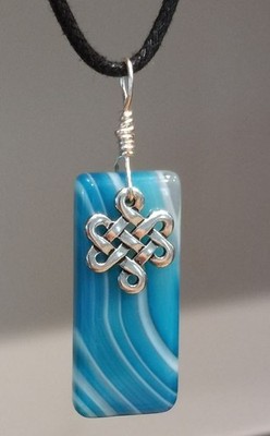 Irish Knot Silver Wire wrapped Blue & White Stripped Agate Pendant