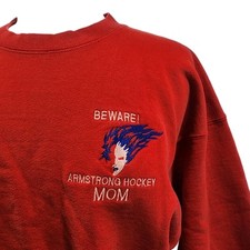 Vtg FOTL Women L Hockey Mom Beware Red Sweater Crewneck USA Made Pullover