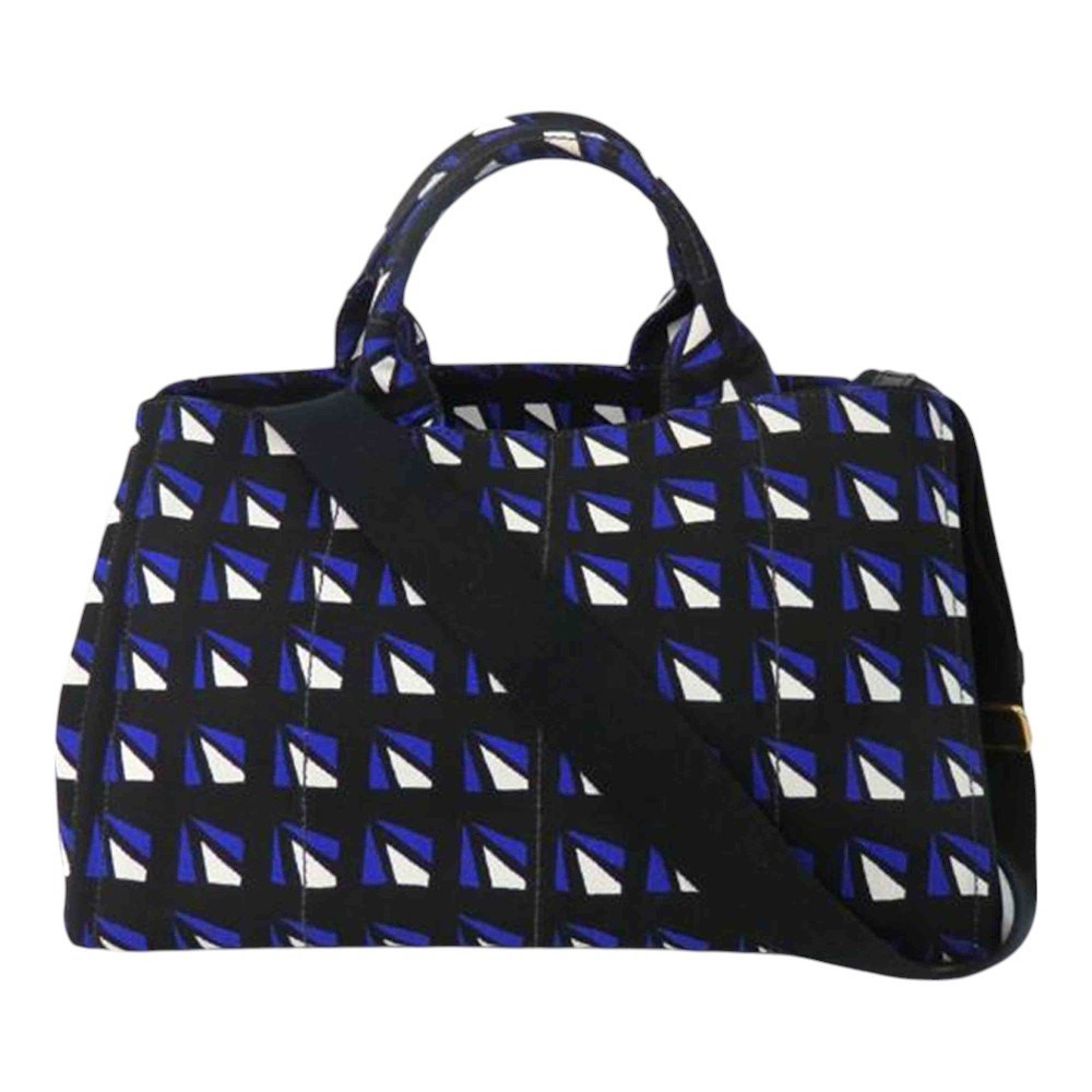 PRADA PRADA Canapa 2Way Bag Geometric Pattern White Blue Black 