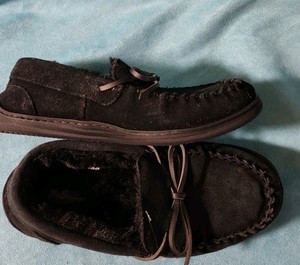 My Slippers Men Suede Leather Moccasin Black 8 Memory Foam cozy faux fur linings