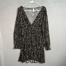 Mango MNG Womens Size 8 Black & Beige Floral Long Sleeve Dress