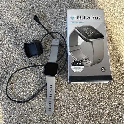 Fitbit Versa 2 FB507BKBK Health & Fitness Smartwatch Gray/ Silver Tested Works 