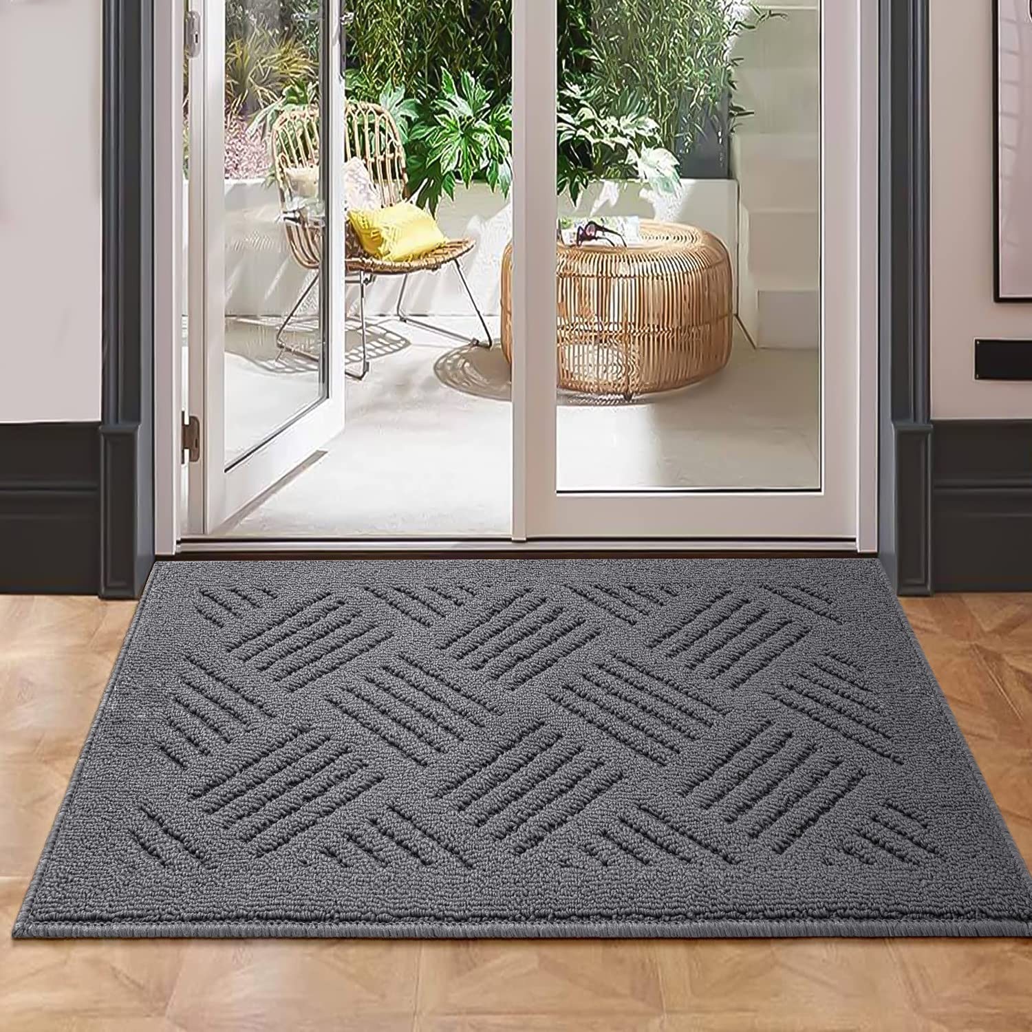 Non-Slip Indoor Outdoor Door Mat Rubber Back Entrance Rug for Front Back Doors