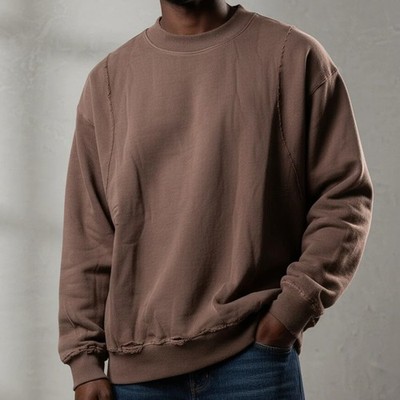 480 gsm Mocha Distressed Sweatshirt - Ultra Heavyweight Oversized Blank
