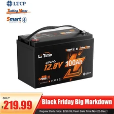 LiTime 12V 100Ah TM Smart Bluetooth LiFePO4 Lithium Battery For Trolling Motor