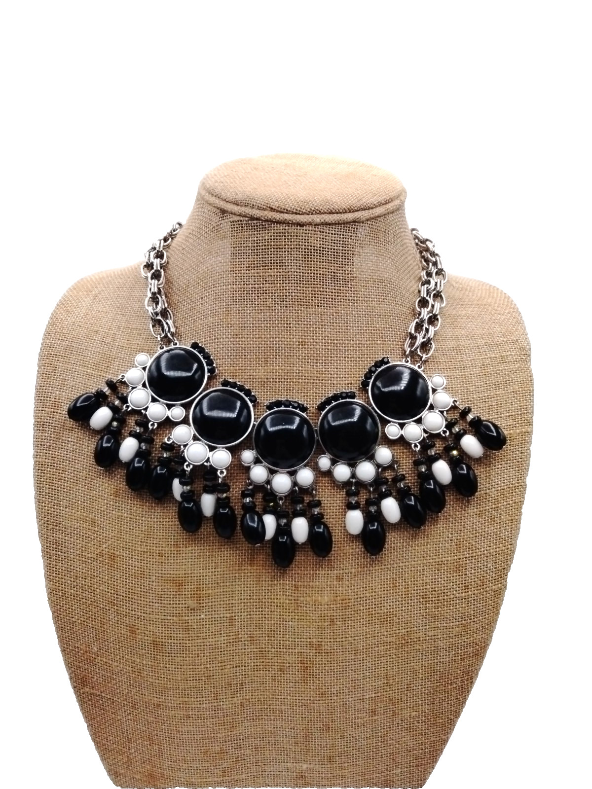Chunky Black White Beaded Statement Necklace - image 2