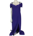 Purple Patch Dress Size 14 Vintage 90s Formal Prom Pencil Thigh Slit Off Shoulde