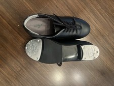 Capezio Black Tap Dance Shoes Girl Size 1 with Metal Toe and Heel Plates