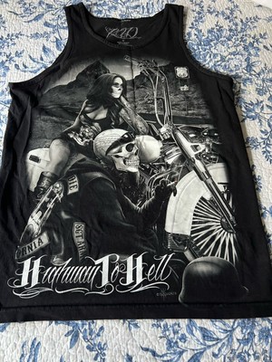Ride or Die  Highway to Hell  66 Biker Tank Top Skull, Chopper, Latina Pin-Up M
