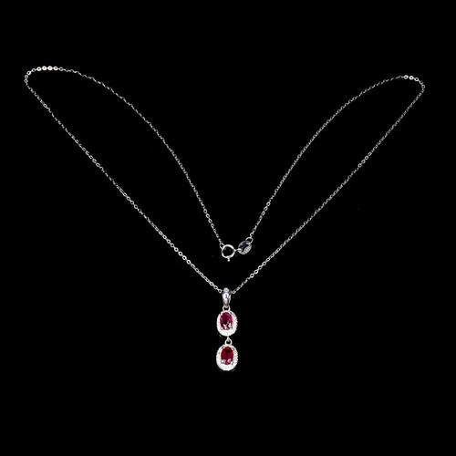 925 Sterling Silver Necklace Oval Ruby 6x4mm White Topaz Gemstone Jewelry - Picture 3 of 13