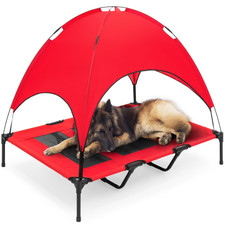 48In Elevated Cooling Dog Bed, Outdoor Raised Mesh Pet Cot W/ Removable Canopy,
