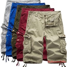 Mens Casual Solid Cargo Shorts Multi Pockets Washed Lounge Size 30-40