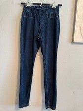 HUE Women's Stretch Denim Leggings Dark Wash Large Waist Band- Size Small