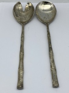 Silver Tone Bambo Pattern Salad Serving Set 2 pcs 210.g
