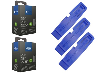 2x Fahrradschlauch Schwalbe 55-622 (28x2.15) AV 40mm Schrader +Reifenheber