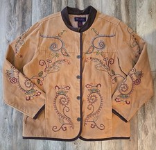 VTG Denim  Co Denim Jacket Blazer Embroidered WESTERN COTTAGECORE Sz Large