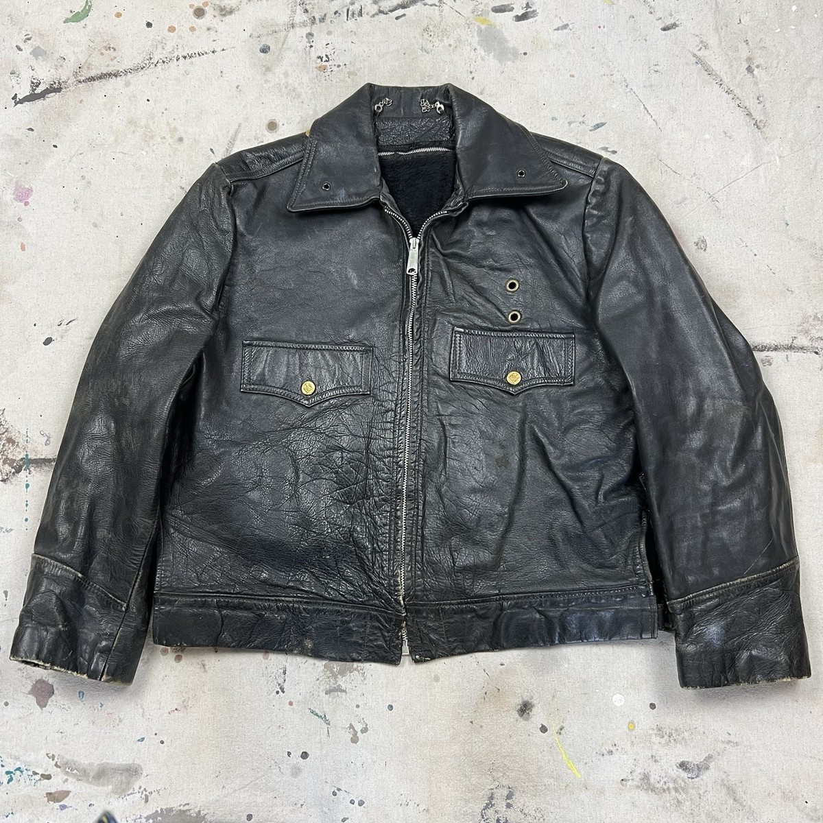 Vintage 70s NYPD Horsehide Motorcycle Leather Jacket Mens Medium
