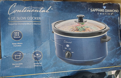 Continental Sapphire Diamond Blue 4 Qt Slow Cooker Removable Bowl Glass Lid