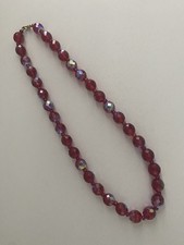 VINTAGE Multi-Faceted Cherry Red Glass Beaded Single Strand 20" Necklace