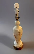 Vtg Porcelain Cherry Blossoms Chinoiserie Ginger Jar Lamp Hand Painted 27" MCM