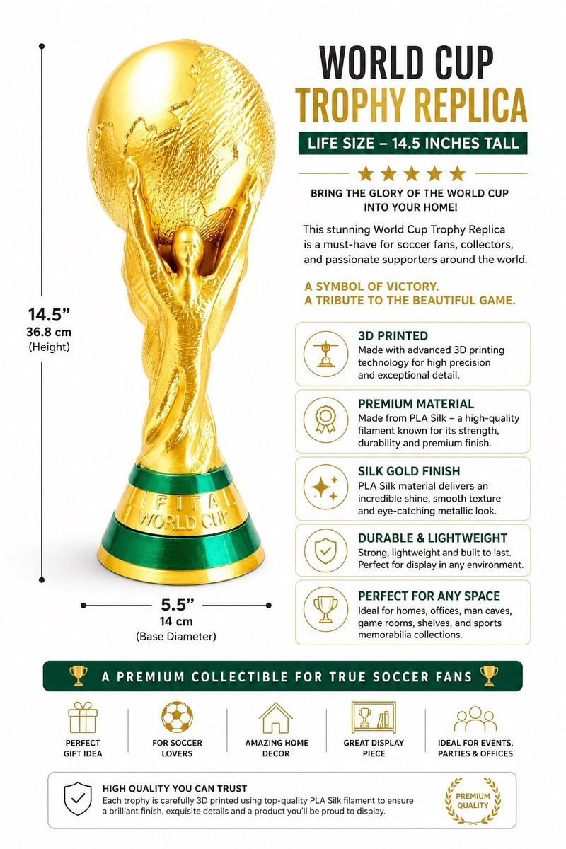 World Cup Trophy Replica 14.5” Gold Soccer Fan Display Collectible