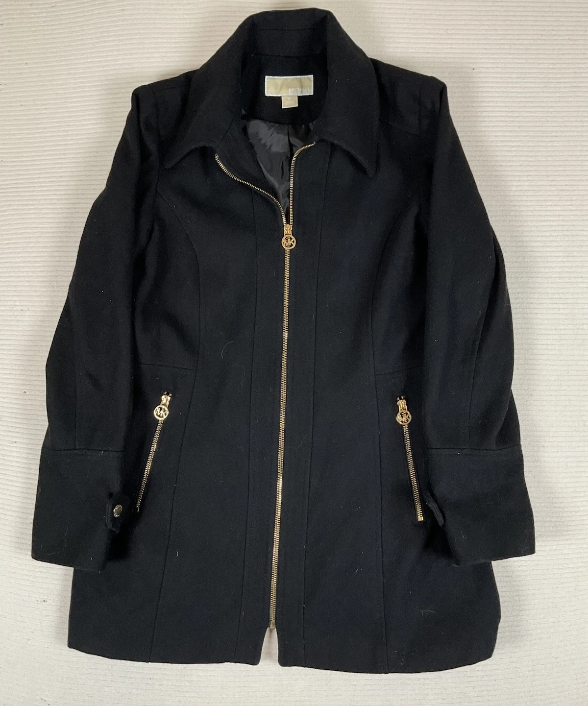 Cappotto Michael Kors donna taglia 10 nero lana con cappuccio foderato caldo parka giacca