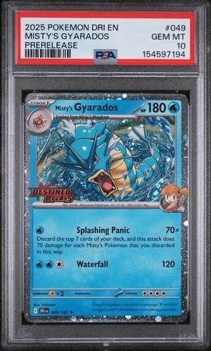 2025 POKEMON DRI EN-DESTINED RIVALS PRERELEASE #049 MISTY'S GYARADOS PSA 10