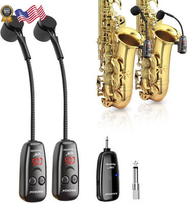 Wireless Saxophone Microphone Dual Microphones for Sax UHF Clip Mic with Digital