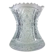 Cut Crystal Flower Vase 7.5" Hourglass Artist Signed Brilliant Glass Centerpiece