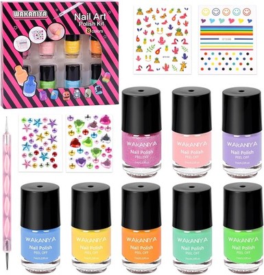 wakaniya Kinder Nagellack Set für Mädchen, 8 Regenbogenfarben ungiftig 8 Farben A 