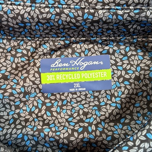 Ben Hogan Performance Stretch Mens 2XL Blue Black Leafs Floral Print Golf Polo - Picture 3 of 8