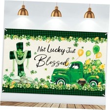  St. Patrick's Day Banner Decorations Buffalo Plaid Jesus Cross Truck Backdrop 