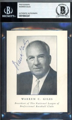 Warren Giles Beckett BAS Signed 4x5 Photo Autograph