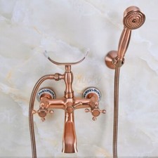 Antique Red Copper Wall Mount Bathroom Clawfoot Tub Faucet Set Handheld Shower